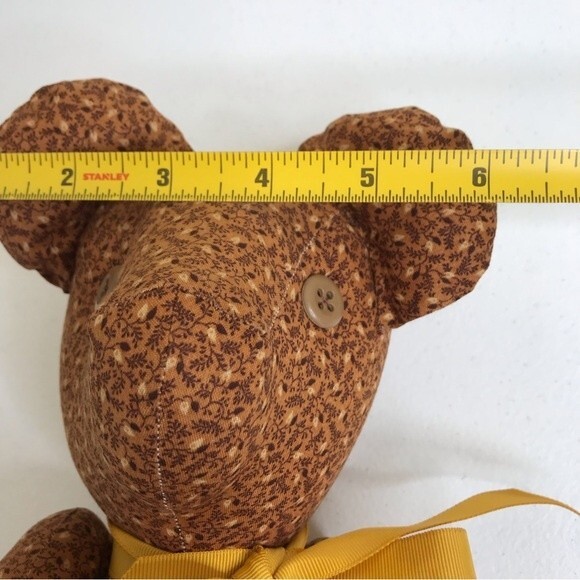 Vintage Handmade Brown Calico Fabric Button Jointed Teddy Bear Button Eyes 15" - Picture 7 of 9
